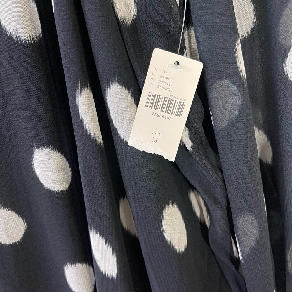 Maeve Sheer Polka Dot Mini Swing Dress Puff Sleeves Tie Neck - Picture 12 of 12